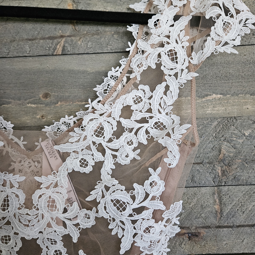 Victoria's Secret Pink Sheer Lace Bodysuit with White Floral Trim - Picture 6 of 6